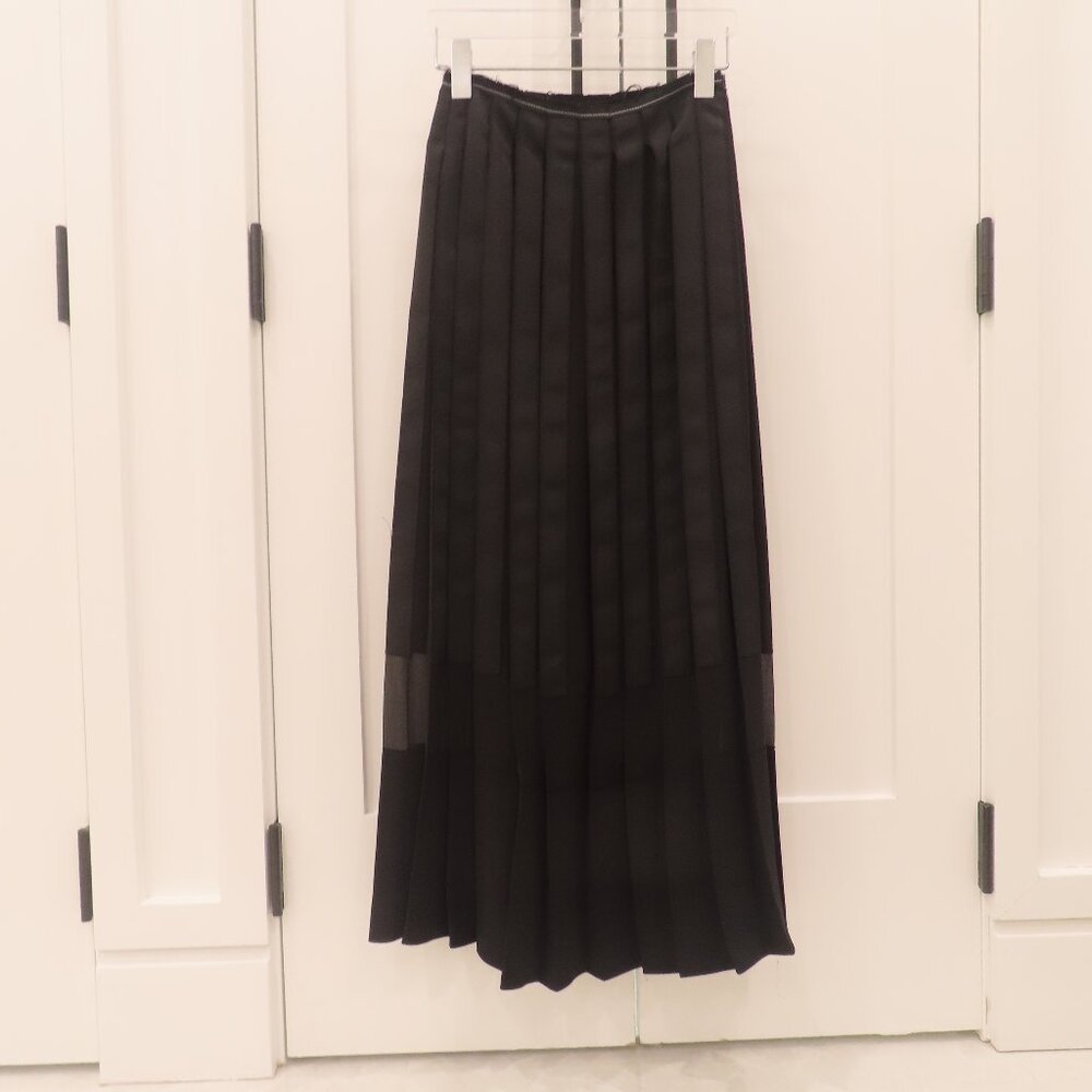 3.1 Phillip Lim Womens Black Pleated Midi Skirt with Tulle Panel